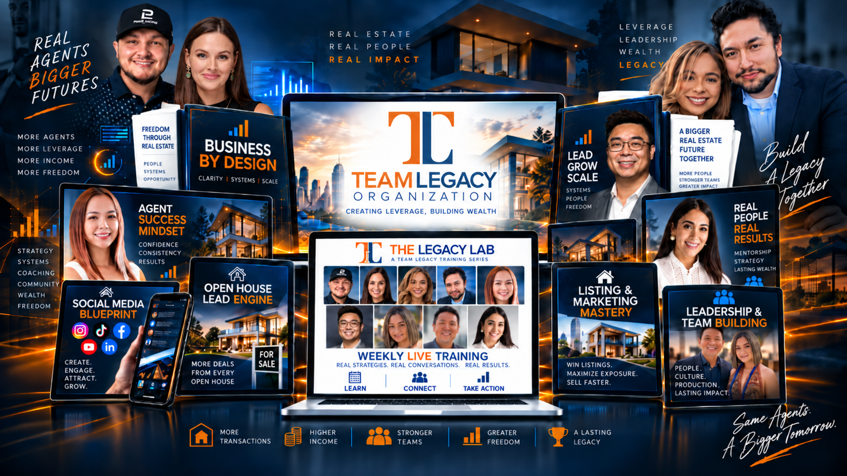 Team Legacy Organization — leaders and training programs across lead generation, listings, social media, mindset, and leadership