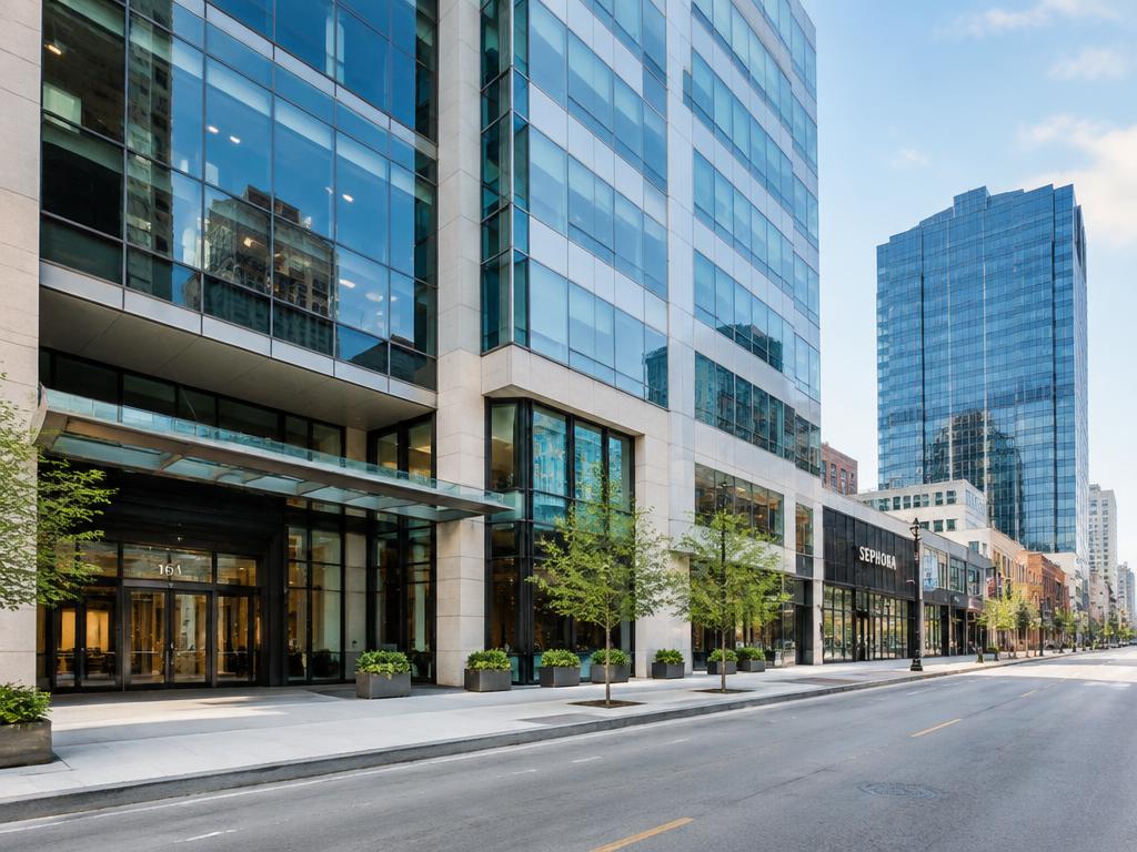 Downtown office buildings and retail storefronts